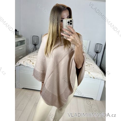 Pončo úpletové dámské (S/M/L ONE SIZE) FRANCOUZSKÁ MÓDA FMWG23FG55513 M / L braun