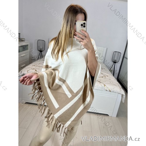 Gestrickter Rollkragen-Poncho für Damen (S/M/L Einheitsgröße) FRENCH FASHION FMWG23FG56179/DU M/L Beige