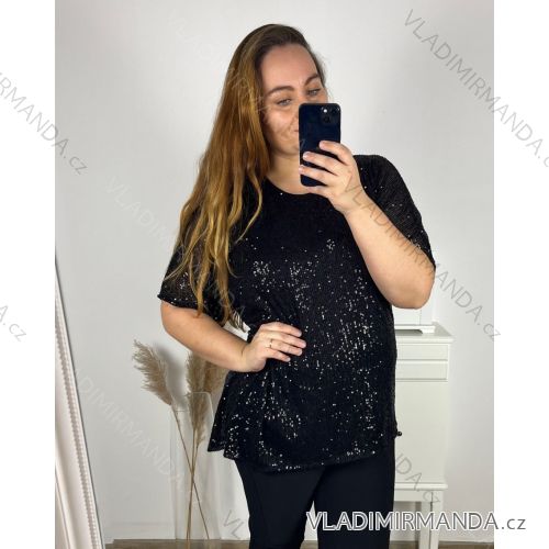 Damen-Tunika mit langen Ärmeln und kurzen Ärmeln in Übergröße (3XL/4XL Einheitsgröße) ITALIAN FASHION IMC23STREET 2XL/3XL schwarz