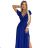 411-9 CRYSTAL langes schimmerndes Kleid mit Ausschnitt – Blau