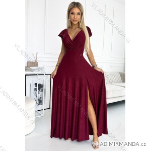 411-8 CRYSTAL langes schimmerndes Kleid mit Ausschnitt – Farbe Burgund