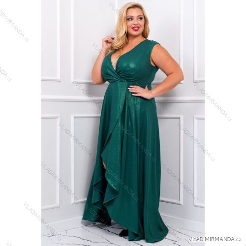 Damen Plus Size (42-46) langes elegantes ärmelloses Partykleid POLISH FASHION PMLBC23265-10 grün 50