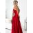 524-1 Langes, elegantes One-Shoulder-Kleid aus Satin – Rot