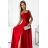 524-1 Langes, elegantes One-Shoulder-Kleid aus Satin – Rot