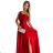 524-1 Langes, elegantes One-Shoulder-Kleid aus Satin – Rot