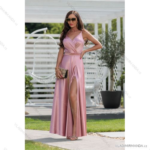 Trägerloses langes Partykleid aus Satin für Damen (34-42) POLISH FASHION PMLEL24NATHALIE pink 40