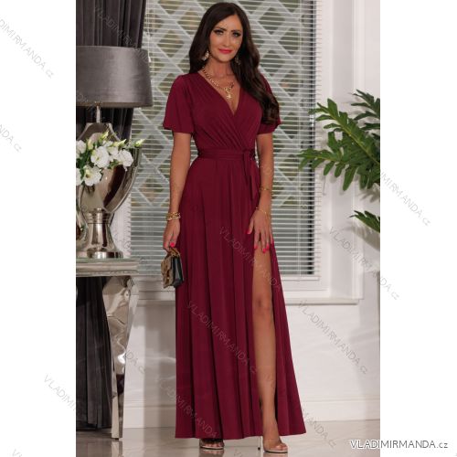 Trägerloses langes Partykleid aus Satin für Damen (34-42) POLISH FASHION PMLEL24NATHALIE Burgund S