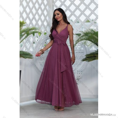 Trägerloses langes Partykleid aus Satin für Damen (34-42) POLISH FASHION PMLEL24NATHALIE lila 42