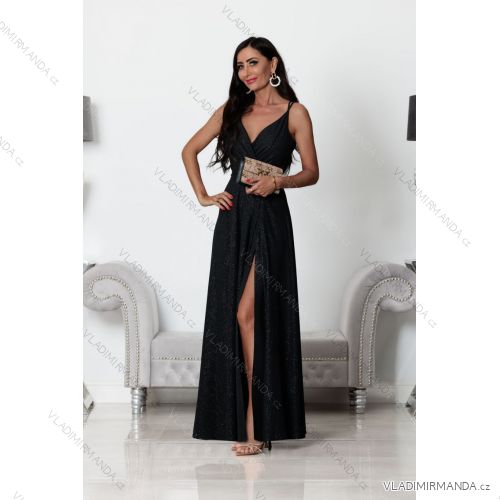 Trägerloses langes Partykleid aus Satin für Damen (34-42) POLISH FASHION PMLEL24NATHALIE schwarz 38