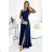 528-1 Langes, glänzendes One-Shoulder-Kleid mit Schleife – Marineblau