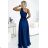 528-1 Langes, glänzendes One-Shoulder-Kleid mit Schleife – Marineblau