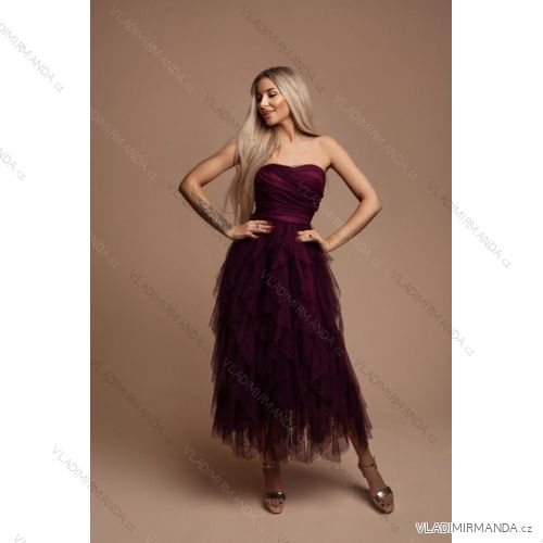 Langes, elegantes, trägerloses Partykleid für Damen (SL) FRENCH FASHION FMPEL23DORIANE Wein L