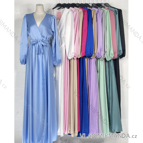 Langes, elegantes Satin-Langarmkleid für Damen (Einheitsgröße S/M) ITALIAN FASHION IMPBBP24O782