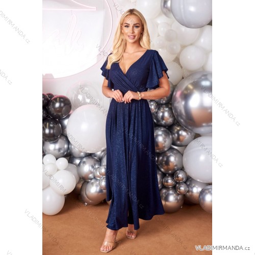 Langes formelles Kurzarmkleid für Damen (36-54) POLISH FASHION PMLMR23ALICE -   dunkelblau -   52