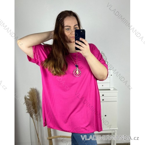 Damen-Tunika in Übergröße mit kurzen Ärmeln (XL/2XL/3XL/4XL/5XL, Einheitsgröße) ITALIAN FASHION IMBM23SEE 6XL / 7XL dunkelrosa