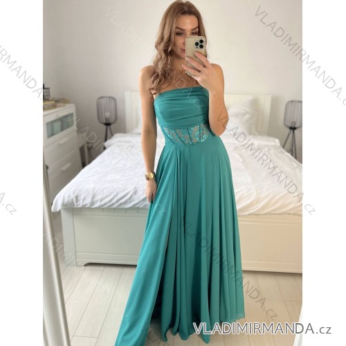 Langes trägerloses Pailletten-Partykleid für Damen (Einheitsgröße S/M) ITALIAN FASHION IMPSH233348 S / M dunkle Minze