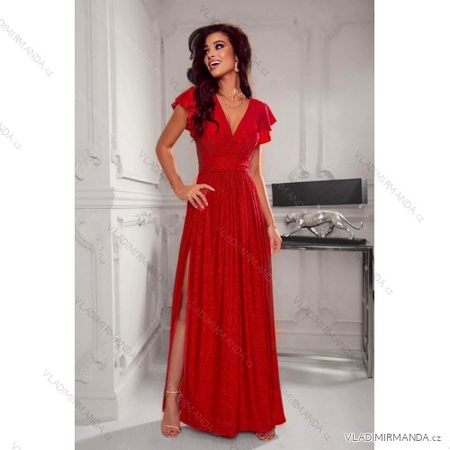 Langes, elegantes Damenkleid mit breiten Trägern (SL) FRENCH FASHION FMPEL23VELVET -   rot -   48