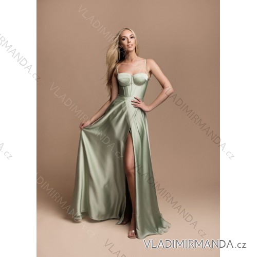 Langes, elegantes, trägerloses Partykleid für Damen (SL) FRENCH FASHION FMPEL23EMMA-1 -   zelená olivová -   S