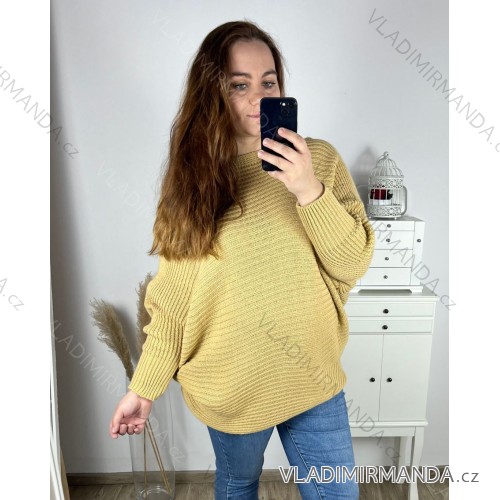 Damen-Pullover mit langen Ärmeln und Fledermausärmeln in Übergröße (3XL/4XL/5XL Einheitsgröße) ITALIAN FASHION IMC22747/DR 4XL/5XL Beige