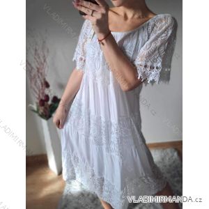 Sommerkleid mit nackten Schultern Kurzarm Spitze Frauen (uni m / l) ITALIENISCHER MODUS IMD20304