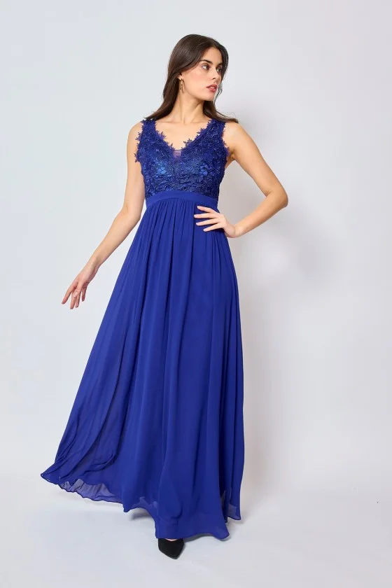 Langes, elegantes, trägerloses Partykleid für Damen (SL) FRENCH FASHION FMPEL23TELMA modrá královská L