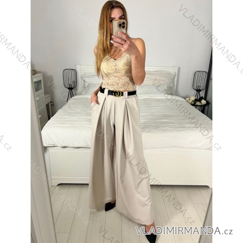 Elegante, lange Damenhose in Übergröße mit Gürtel (S/M/L EINHEITSGRÖSSE) ITALIAN FASHION IM324060 -   beige -   M / L