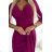 404-9 Glänzendes Kleid mit Ausschnitt und Schlitz am Bein - fuchsia mit Glitzer