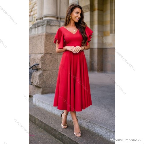 Langes, elegantes Damenkleid mit breiten Trägern (SL) FRENCH FASHION FMPEL23VELVET rot 34