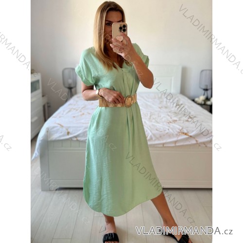 Langes Sommerkleid mit kurzen Ärmeln für Damen (Einheitsgröße S/M) ITALIAN FASHION IM323111 -   hellgrün -   S / M