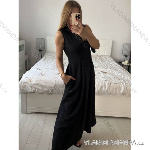 Langes Chiffon-Kurzarmkleid für Damen (S/M ONE SIZE) ITALIAN FASHION IMWGS231048 S / M schwarz