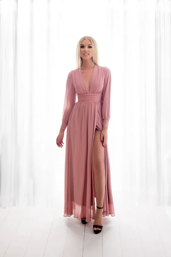 Langes, elegantes Party-Langarmkleid für Damen (SL) FRENCH FASHION FMPEL23PERINE -   pink -   L