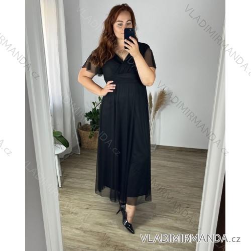 Kleid Lang Elegant Party Kurzarm Damen Übergröße (2XL-4XL) ITALIAN FASHION IMPSH233589V schwarz 50/52