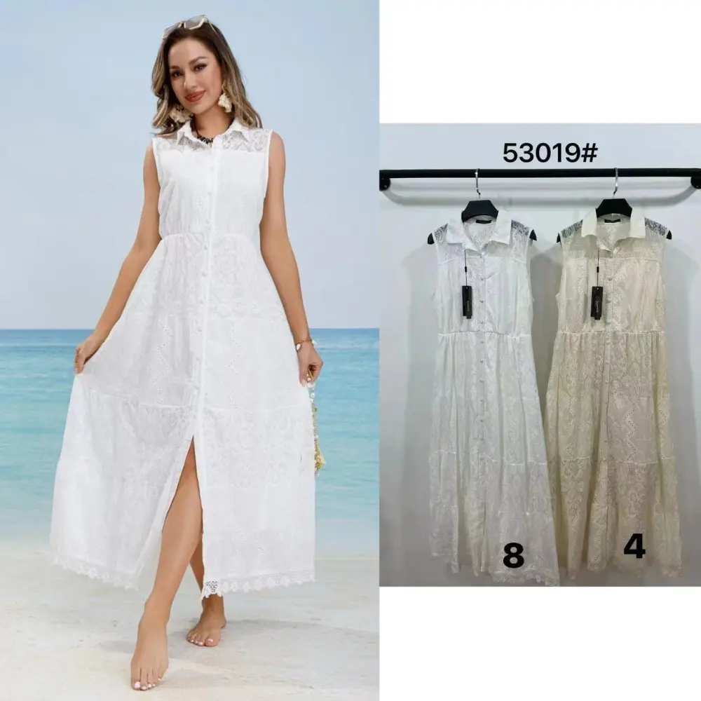 Langes, ärmelloses Sommerkleid aus Spitze für Damen (Einheitsgröße S/M) ITALIAN FASHION IMPEM2453019