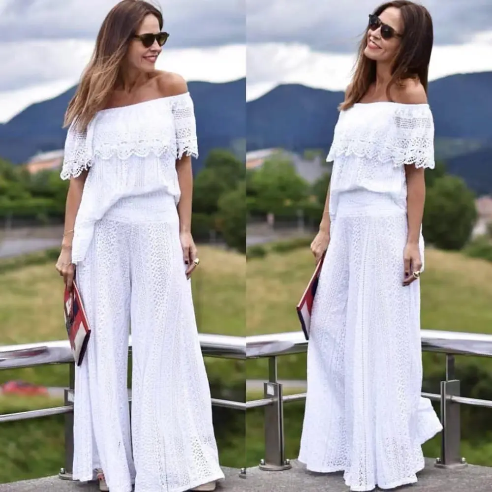 Langes Boho-Spitzen-Sommerkleid für Damen mit kurzen Ärmeln (Einheitsgröße S/M) ITALIAN FASHION IMPGM239293