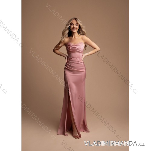 Langes, elegantes Party-Langarmkleid für Damen (S-XL) FRENCH FASHION FMPEL23CECILE Rose alte Rose S