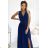 362-9 JUSTINE Langes Kleid mit Ausschnitt und Bindeband hinten - marineblau mit Glitzer