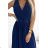 362-9 JUSTINE Langes Kleid mit Ausschnitt und Bindeband hinten - marineblau mit Glitzer