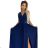 362-9 JUSTINE Langes Kleid mit Ausschnitt und Bindeband hinten - marineblau mit Glitzer