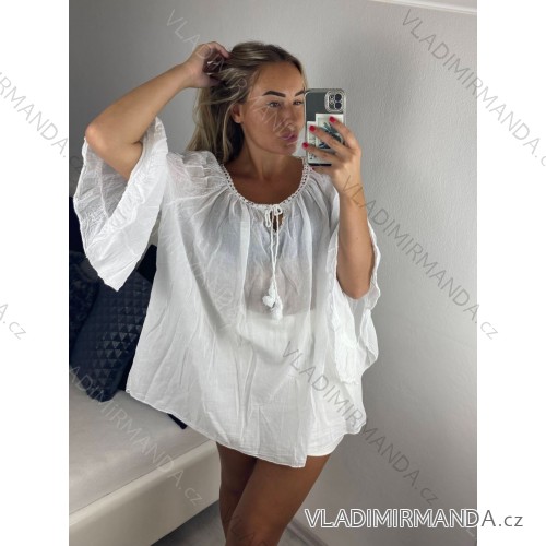 Damen-Tunika mit kurzen Ärmeln in Übergröße (Einheitsgröße S/M) ITALIAN FASHION IMPSH2322161 44/46 weiß
