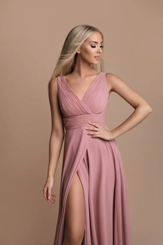 Langes, elegantes, trägerloses Partykleid für Damen (SL) FRENCH FASHION FMPEL23CARINE -   Rose alte Rose -   M