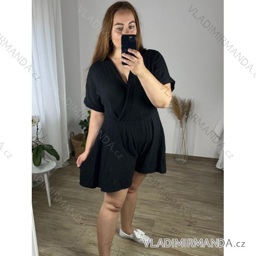 Kurzer Sommer-Jumpsuit aus Musselin für Damen mit kurzen Ärmeln (S/M EINHEITSGRÖSSE) ITALIAN FASHION IMWMY232526/DUR 44/46 schwarz