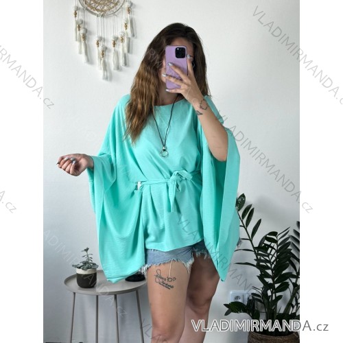 Shirt verlängert 3/4 Langarm Damen (L/XL/2XL ONE SIZE) ITALIAN FASHION IM423025 modrá mintova S / M