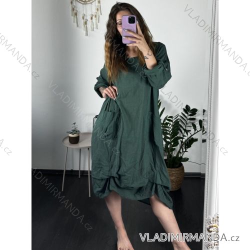 FREIZEITKLEID BAUMWOLLE 3/4 ÄRMEL DAMEN ÜBERGRÖSSE (50/52 EINHEITSGRÖSSE) ITALIENISCHE MODE IM424328 dunkler Smaragd 50/52