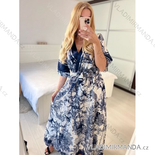 Šaty dlouhé elegantní krátký rukáv dámské (S/M ONE SIZE) ITALSKÁ MODA IMM247277 -   blau -   S / M