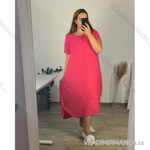 Šaty košilové oversize krátký rukáv dámské (M/L//XL ONE SIZE) ITALSKÁ MÓDA IM422525  dunkelrosa