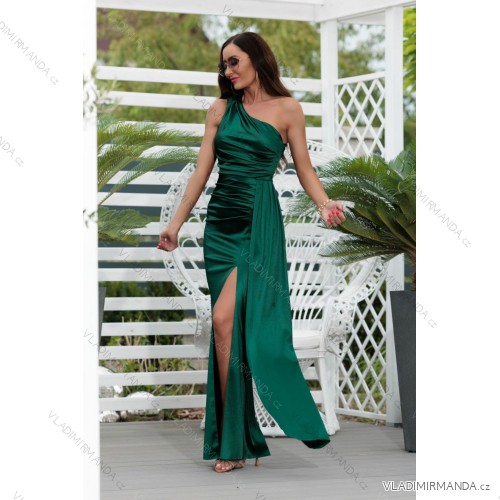 Trägerloses langes Partykleid aus Satin für Damen (34-42) POLISH FASHION PMLEL24NATHALIE 38 dunkler Smaragd