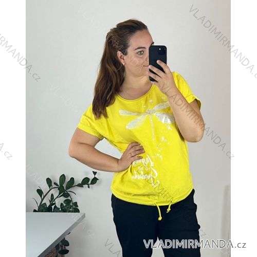 Tunika mit Anhänger Kurzarm Damen Übergröße (3XL/4XL ONE SIZE) ITALIAN FASHION IMSM24SUMMER 50/52 žlutá