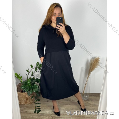 Freizeitkleid Baumwolle 3/4-Ärmel Damen Übergröße (40-50) POLISH FASHION PMF24MARGARITA 44 schwarz