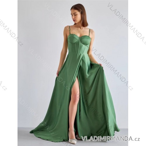 Langes, elegantes, trägerloses Partykleid für Damen (SL) FRENCH FASHION FMPEL23EMMA -   dunkelgrün -   M