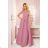 362-1 JUSTINE Langes Kleid mit Ausschnitt und Krawatte - Puderrosa mit Glitzer -   Rose alte Rose -   S